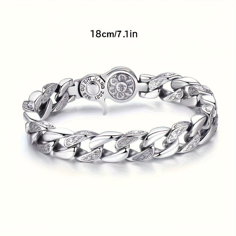 Bracelet for Men - 925 Sterling Silver for - Polished Silver Chain Wristband, Adjustable - product detail view 15