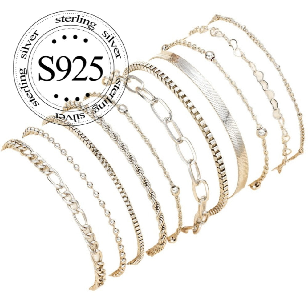 Bracelet for Women - 925 Sterling Silver Set for 11pcs Twisted Snake Chain Bangles, Boho - product detail view 6