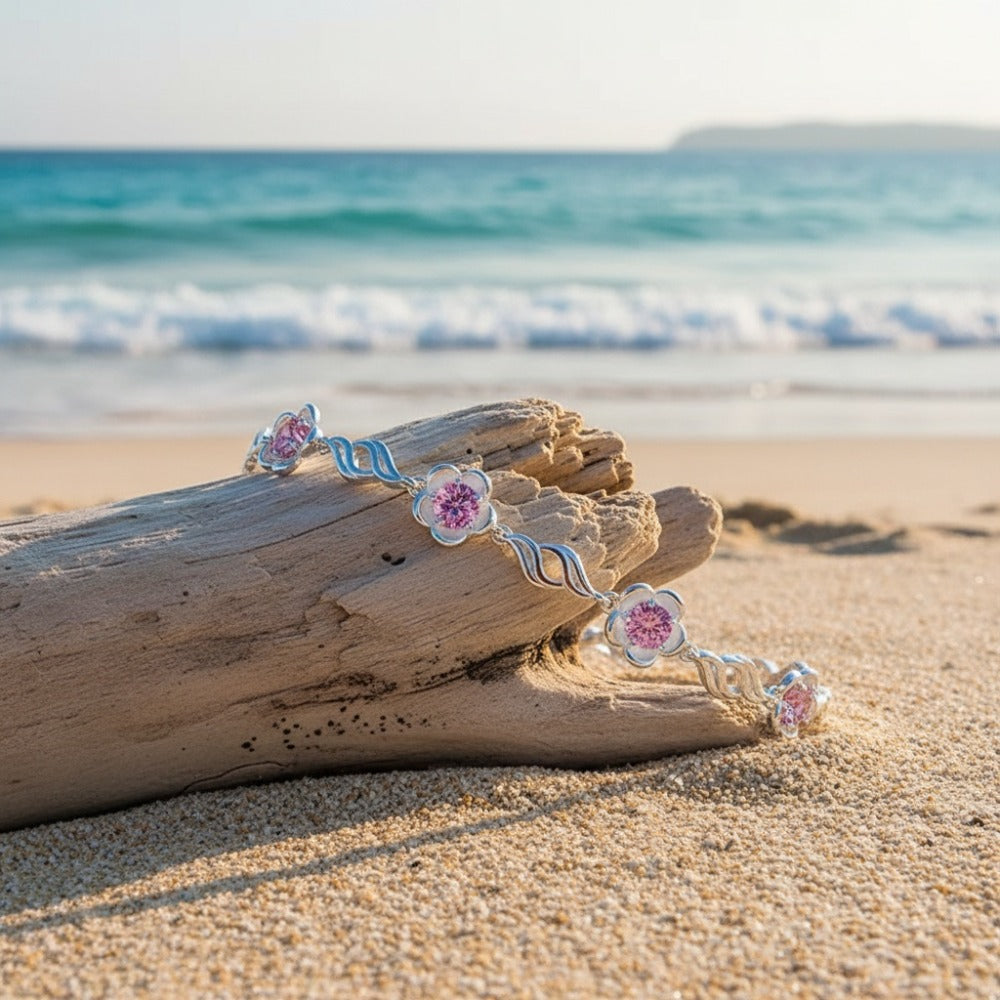 Bracelet for Women - Flower 925 Silver Peach Blossom Hypoallergenic Light Luxury Niche Design - product detail view 6