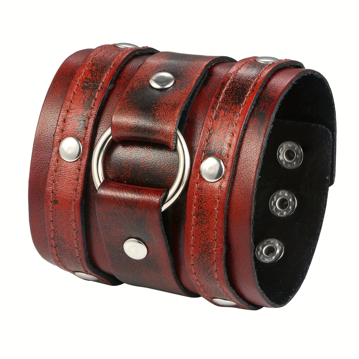 Bracelet - Leather Cuff Men Wide Faux Leather Wristband Punk Rocker Biker Gothic - product detail view 13