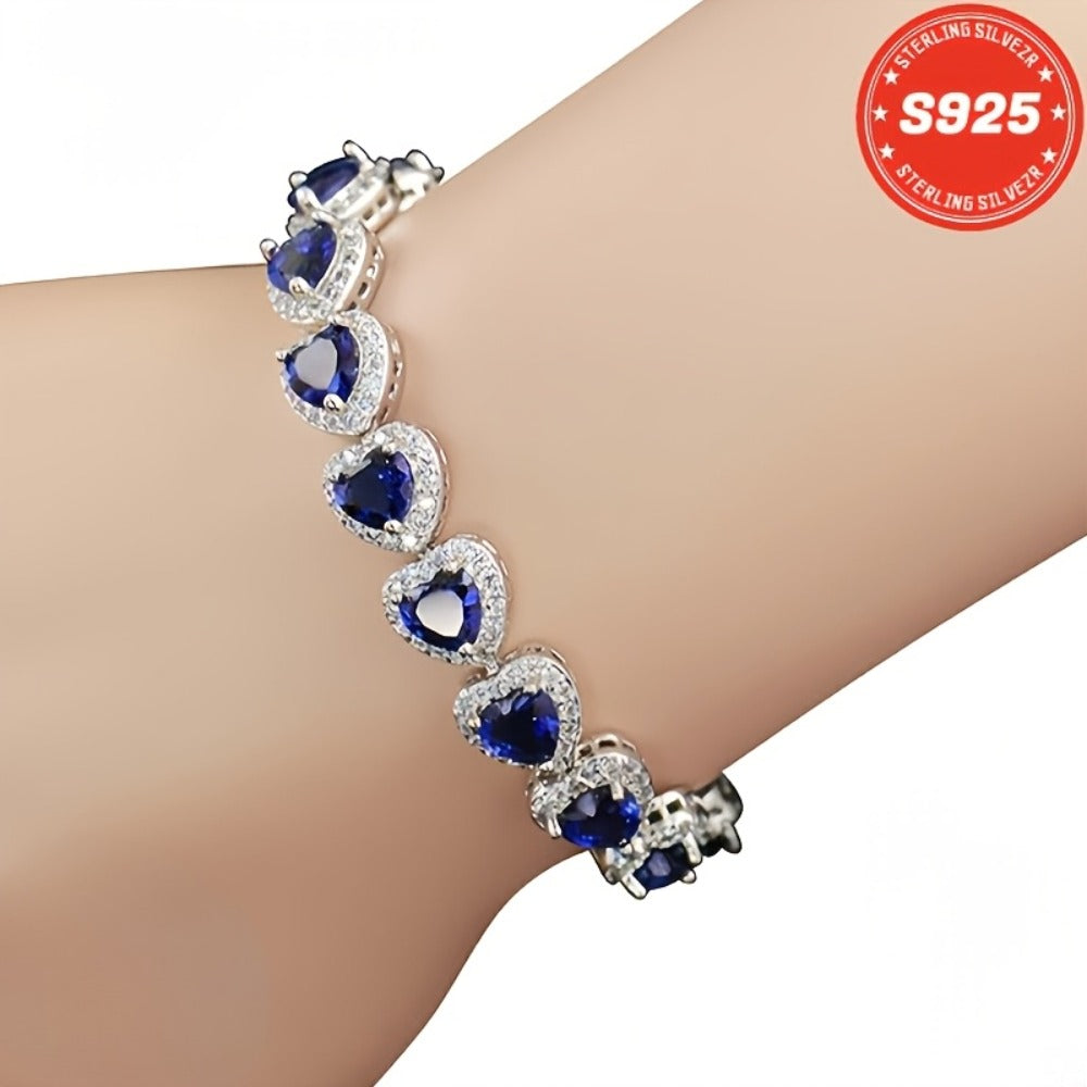 Bracelet for Women - Moissanite for S925 Sterling Silver Blue Heart Full Moissanite 8 inch - product detail view 7