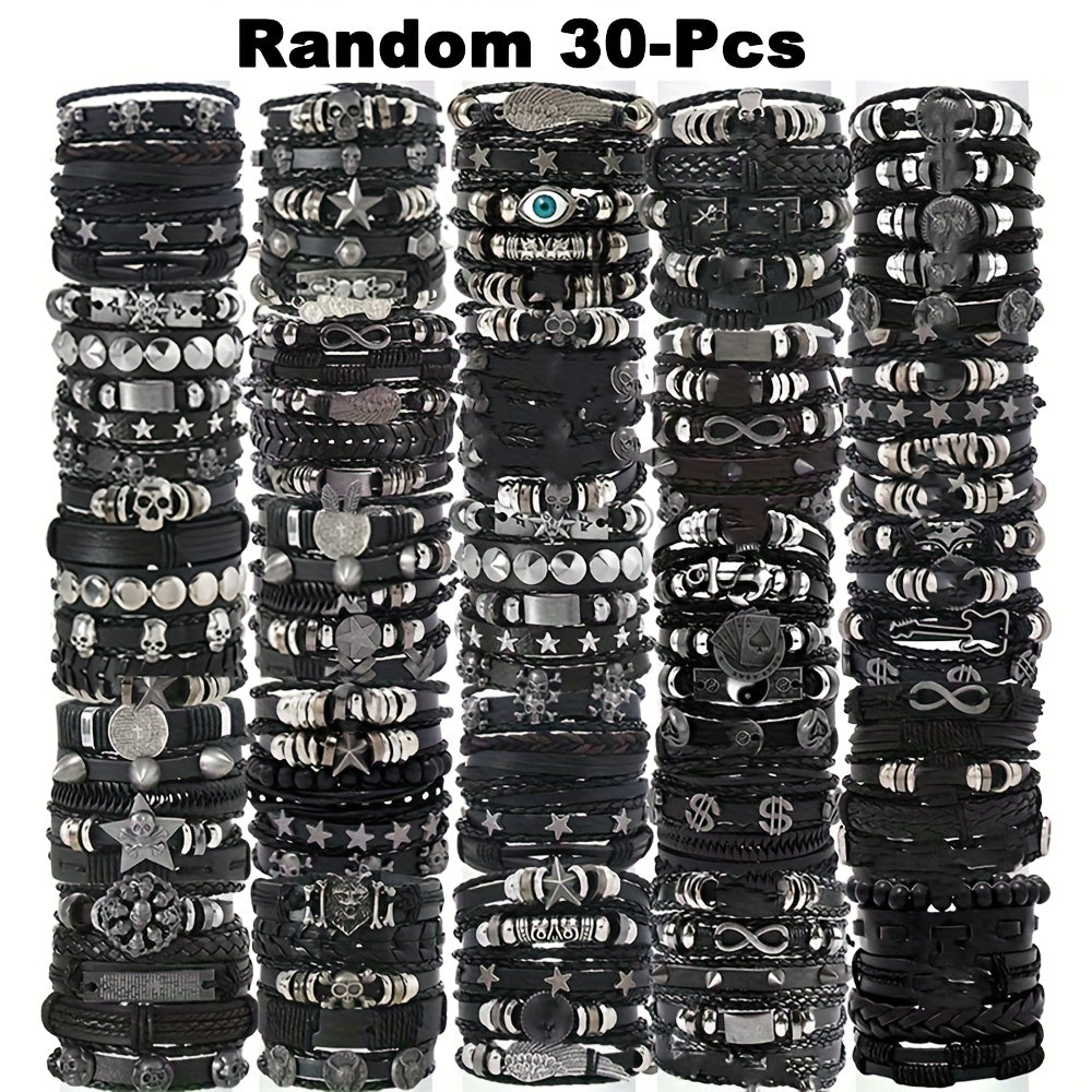 Bracelet for Women - Punk Faux Leather Set 10/20/30Pcs Hip Hop Multilayer Skull Cross Star - product detail view 17