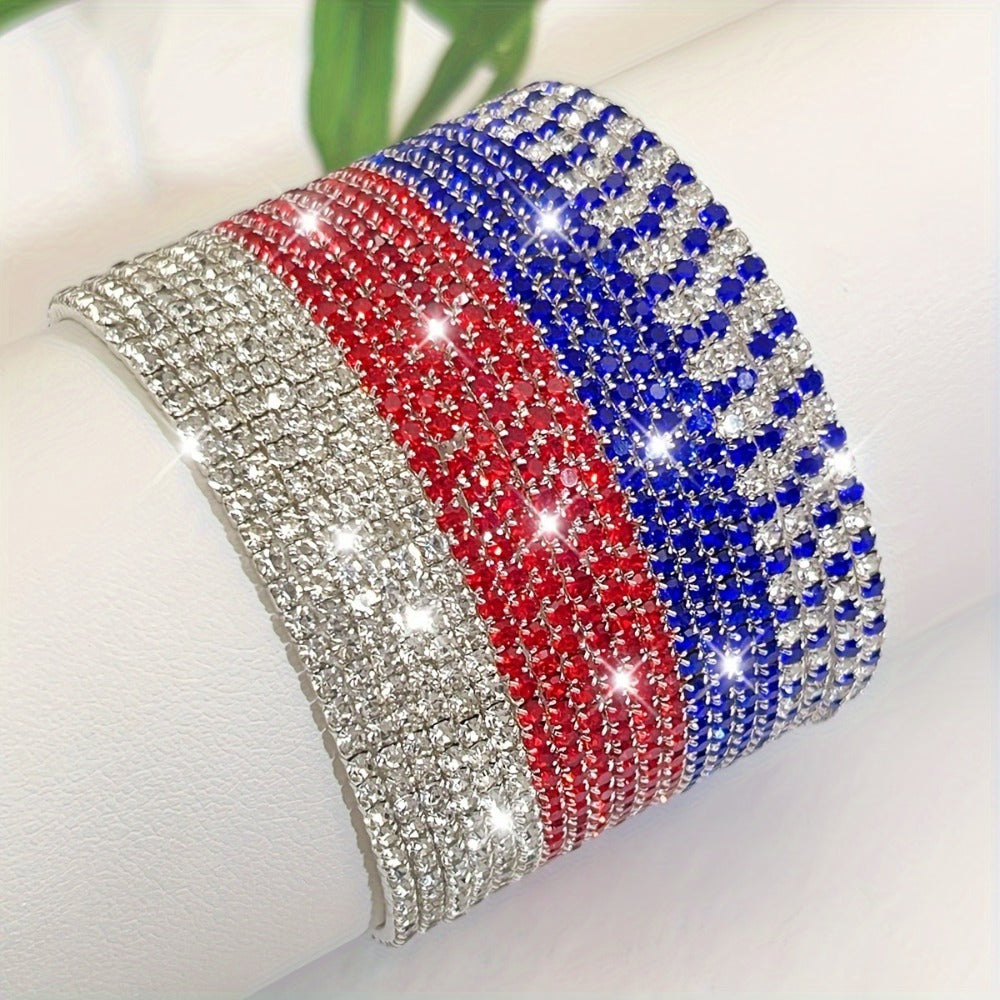 Bracelet for Men - Rhinestone Stretch Set 10pcs Red White Blue, USA Independence Day - product detail view 8