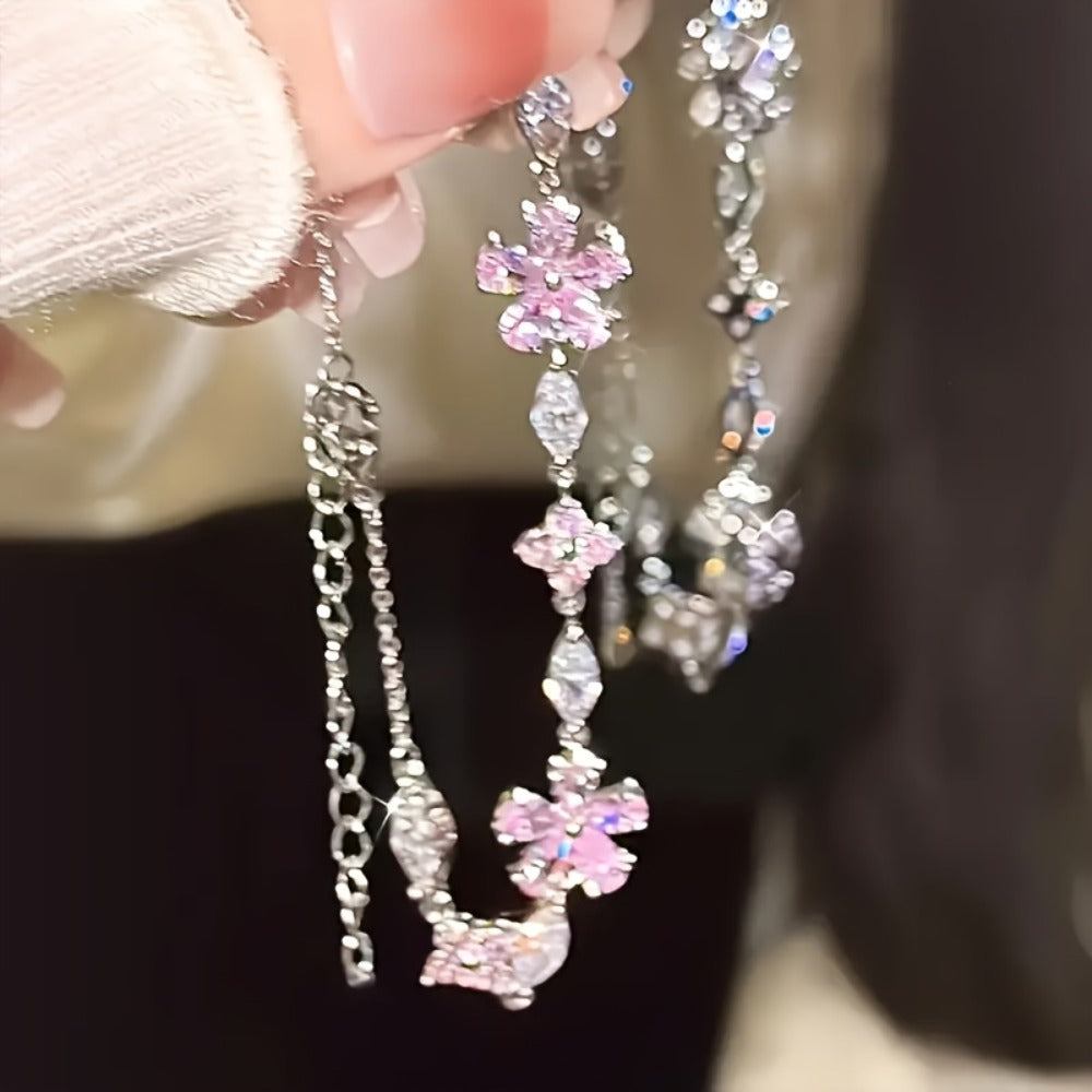Bracelet for Women - S925 Sterling Silver Cherry Blossom for Pink Zirconia Petal Adjustable - product detail view 14
