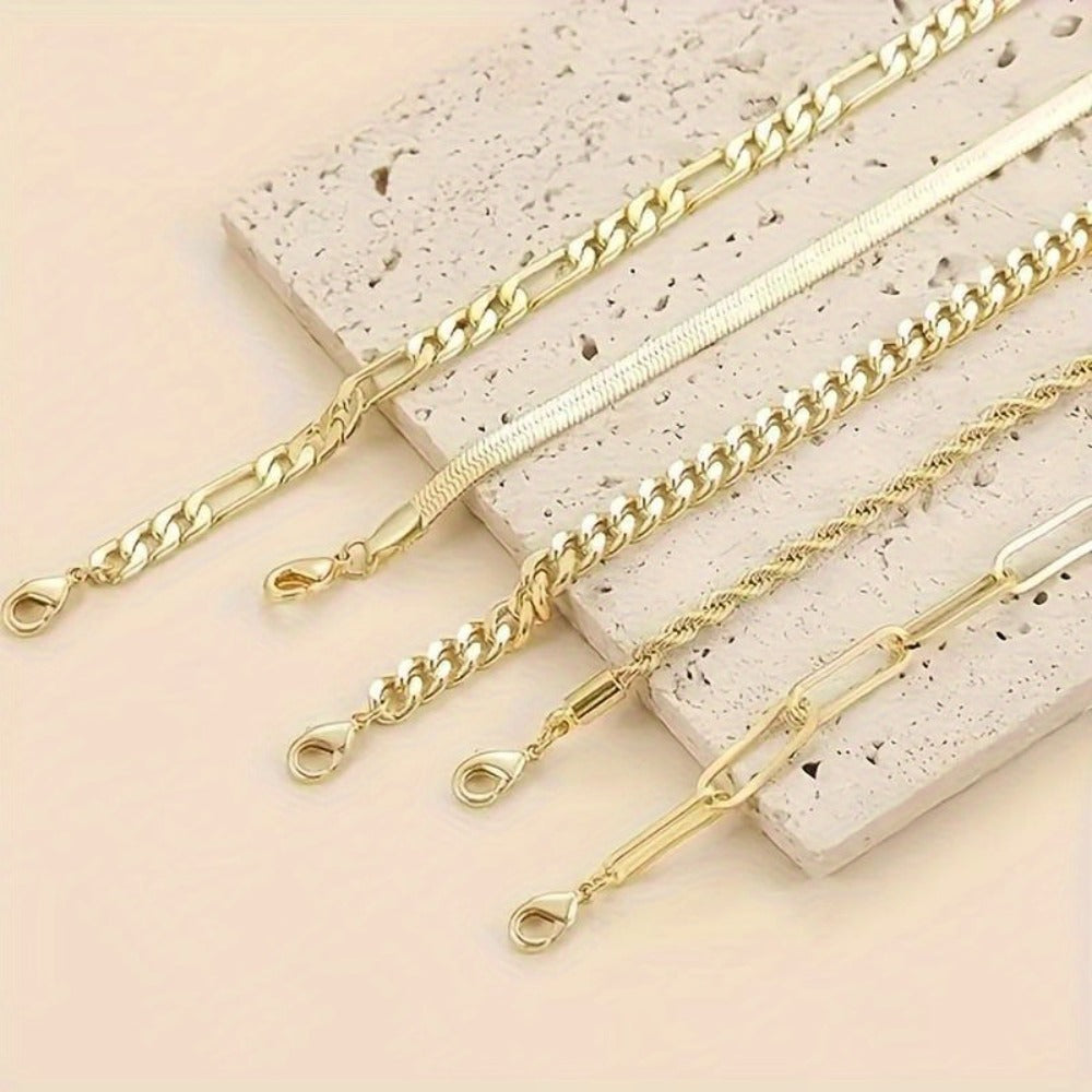 Bracelet Set for Women - Gold-Tone Chain Set, 5 Stackable Styles - product detail view 9