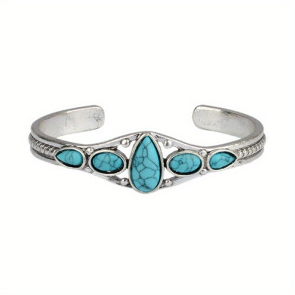 Bracelet for Women - Turquoise Set 2pcs Boho Retro Carved Hollow Geometric Silver Adjustable - product detail view 11