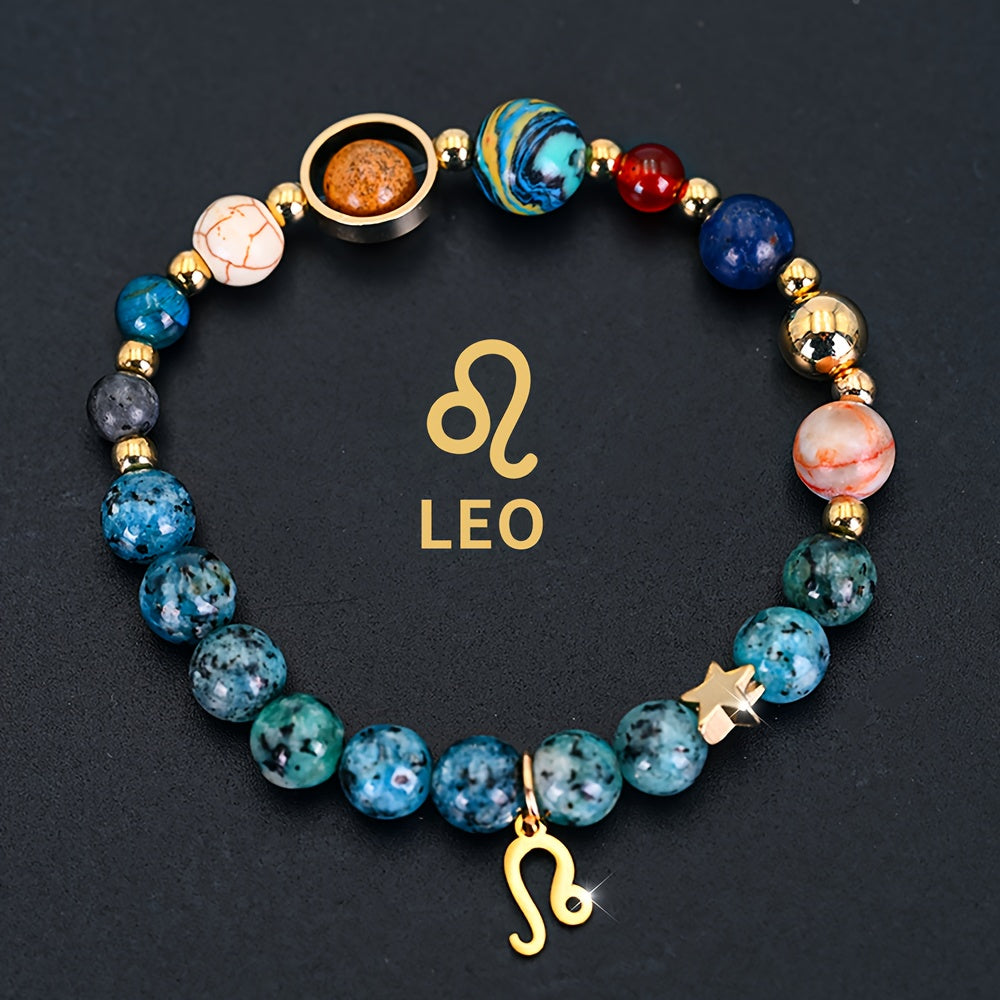 Bracelet for Women - Zodiac Constellation for Natural Stone Eight Planets Galaxy , 12 Zodiac - product detail view 16
