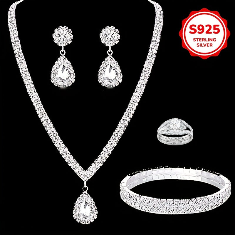 Bridal Jewelry Set for Women - 925 Silver Wedding, Necklace Earrings Bracelet - 925 silver detail