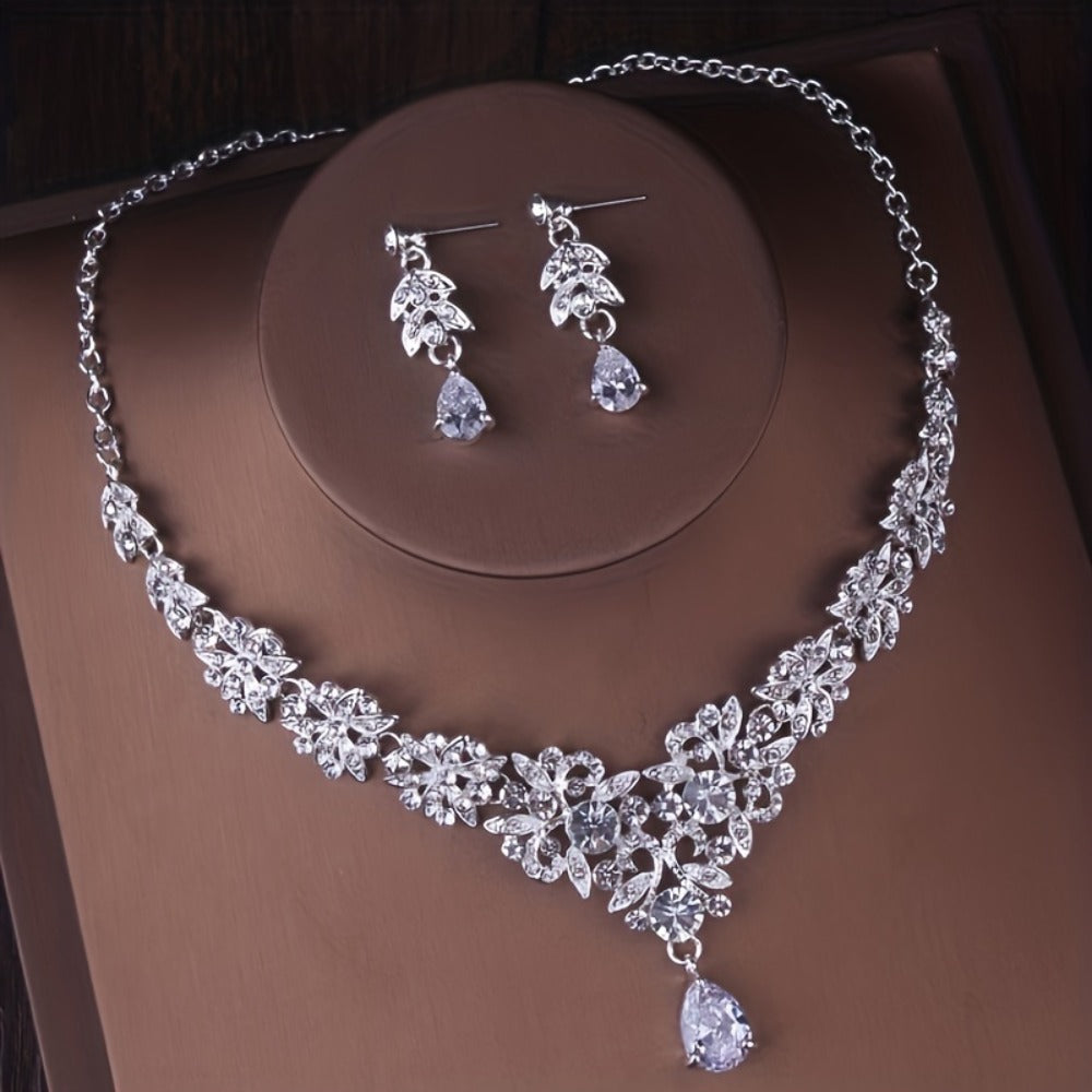 Bridal Jewelry Set - Crown Necklace Earring 3pcs - Luxury Wedding for Bride, Crystal Tiara - product detail view 6