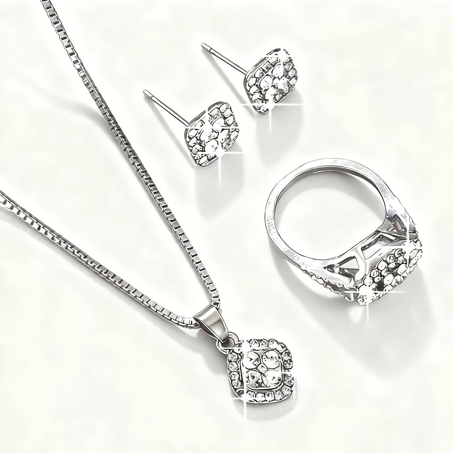 Bridal Jewelry Set - Moissanite for Women 925 Sterling Silver - Earrings Ring Necklace 3 Piece - product detail view 15
