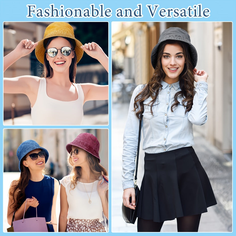 Bucket Hat - Bulk 24 Pcs Unisex Cotton Denim Summer Sun Multicolor Beach Fishing - product detail view 5