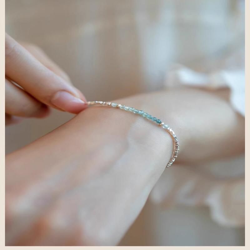 Silver Bracelet 925 Aquamarine – Delicate Light Luxury Broken Style Thin Cuff for Women, Elegant Fine Jewelry Gift, Minimalist Daily Wear Wrist Chain