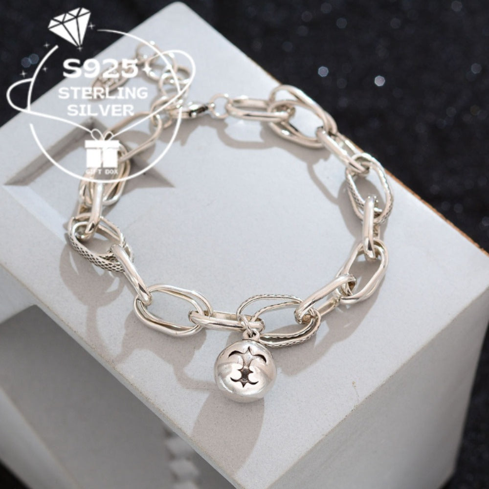 Chain Bracelet for Women - 925 Silver Ball Chain, Padlock and Key Charms - 925 silver detail