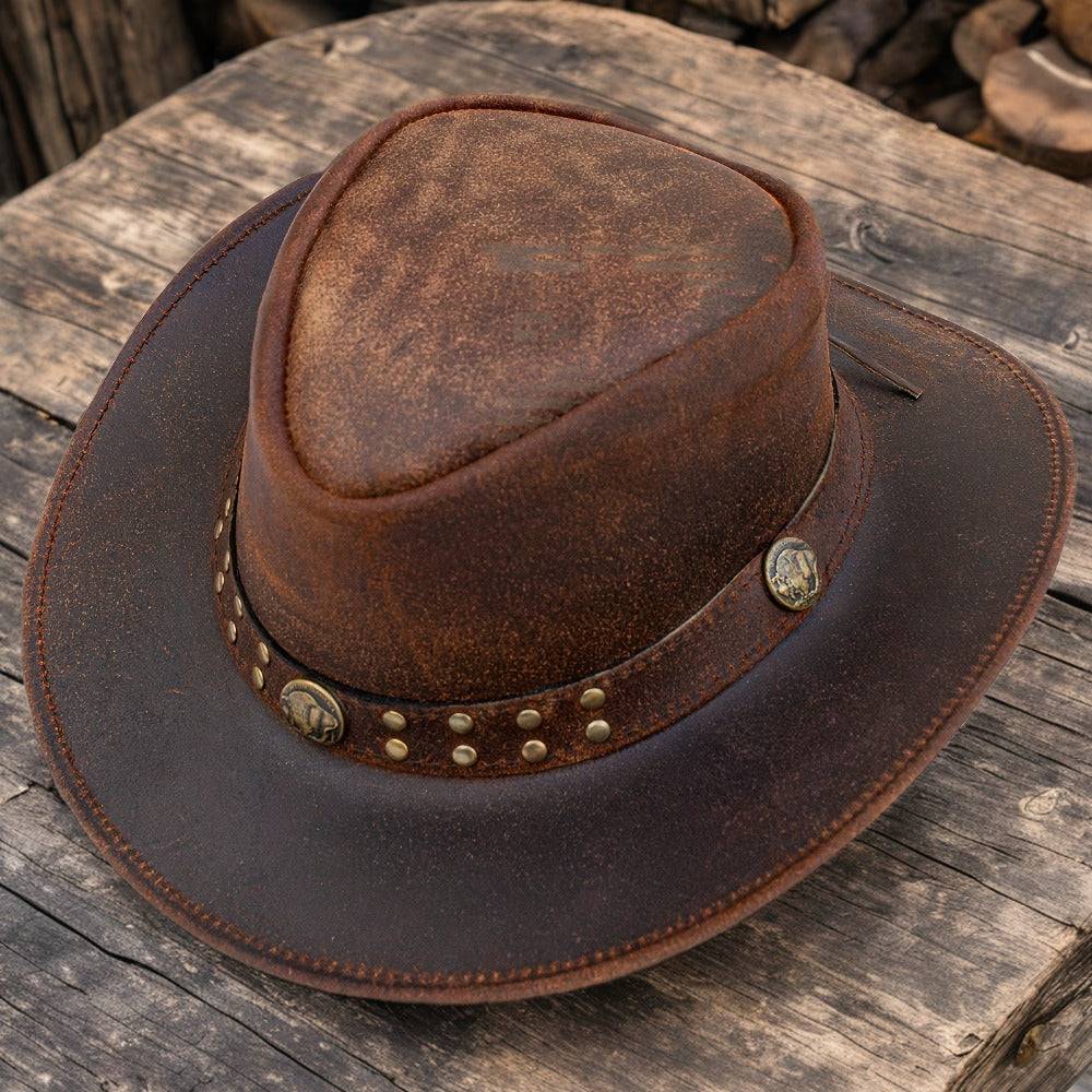 Cowboy Hat - Leather Genuine Top-Grain Wide Brim Shapeable Western Australian Style - product detail view 7
