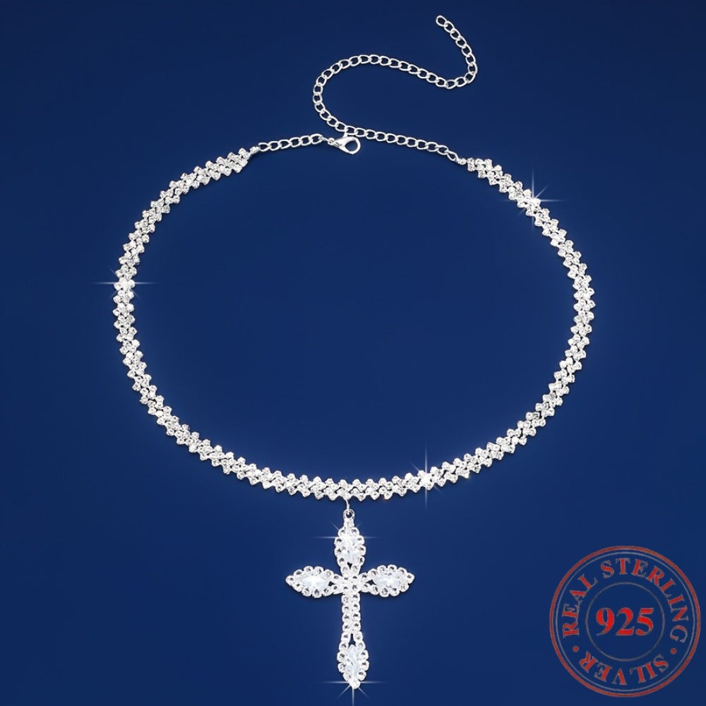 Cross Necklace - 925 Sterling Silver Pendant for Women - Luxury Sparkling Zirconia Charm - product detail view 8