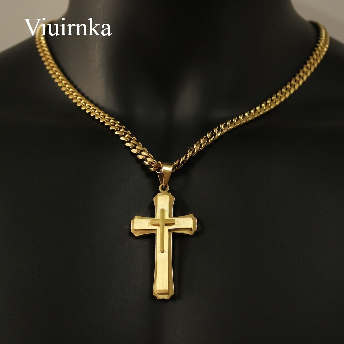 Cross Necklace - Hip Hop Gold Plated Pendant Men Women Unisex Religious Symbol Chain with - product detail view 14
