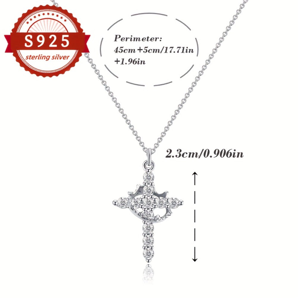 Cross Necklace - S925 Sterling Silver Crown Pendant Women Vintage Luxury Hypoallergenic - product detail view 8