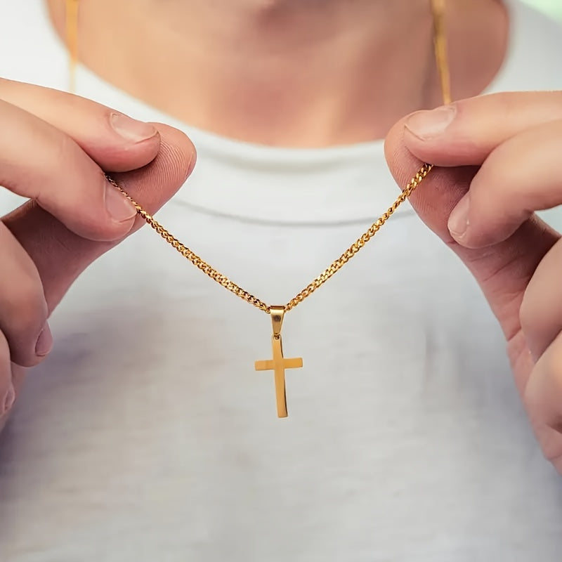 Cuban Link Chain Necklace - Cross Pendant for Men 304 Stainless Steel 18K Gold Plated Minimalist - product detail view 12