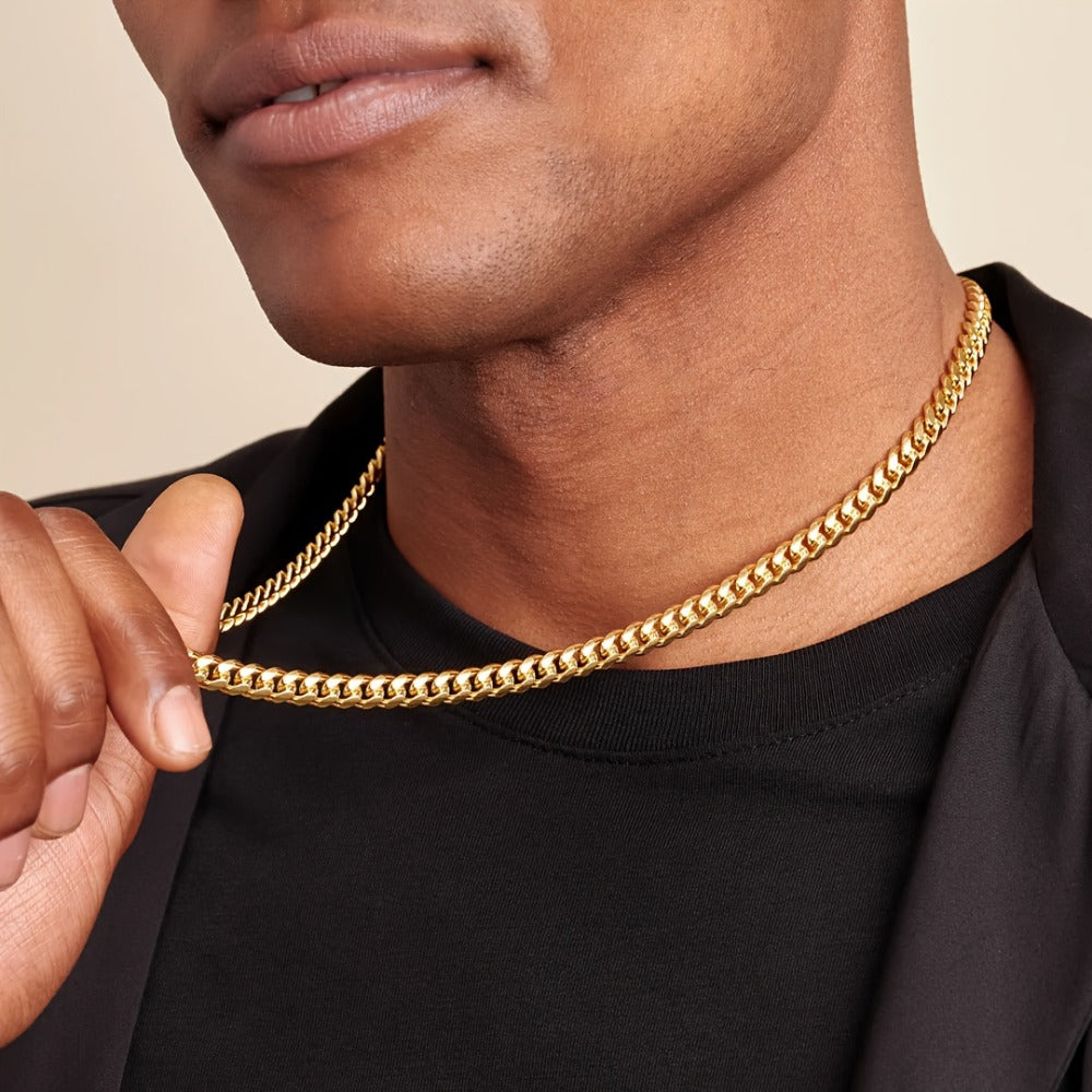 Cuban Link Chain Necklace - Gold for Men - 304 Stainless Steel 20 Inch Hip Hop Fashion Jewelry, Bold - product detail view 6