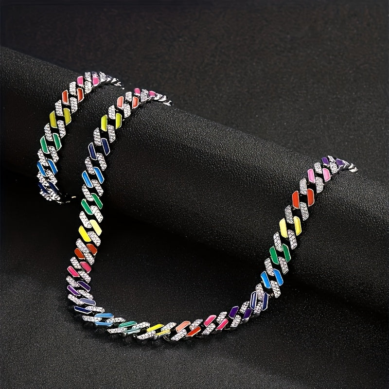Cuban Link Chain Necklace - Rhinestone Iced Out Hip Hop Jewelry for Men Women Blue Geometric Heavy - product detail view 11
