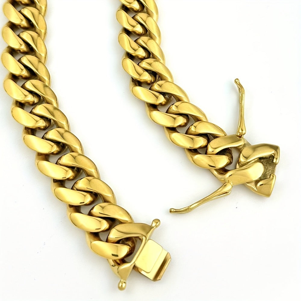 Cuban Link Chain Necklace - Set for Men Stainless Steel Bracelet 2pcs Button Detachable Design 8mm - product detail view 15