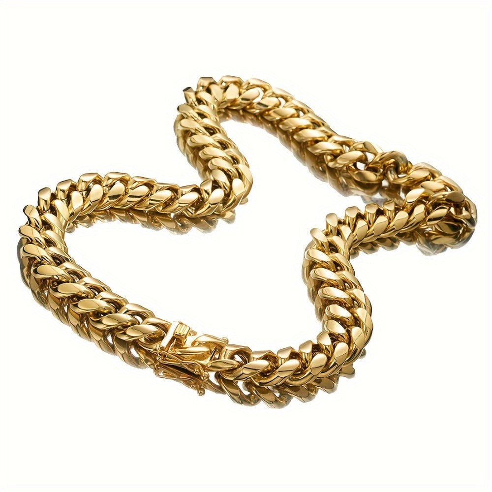 Cuban Link Chain Necklace - for Men - Stainless Steel Gold Plated Hip Hop Thick , 6mm to 22mm Wide, 16 - product detail view