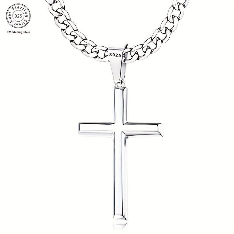 Cuban Link Chain Necklace - Sterling Silver Cross 925 5mm Pendant with Gift Box 22 24 Inch Unisex - product detail view 12