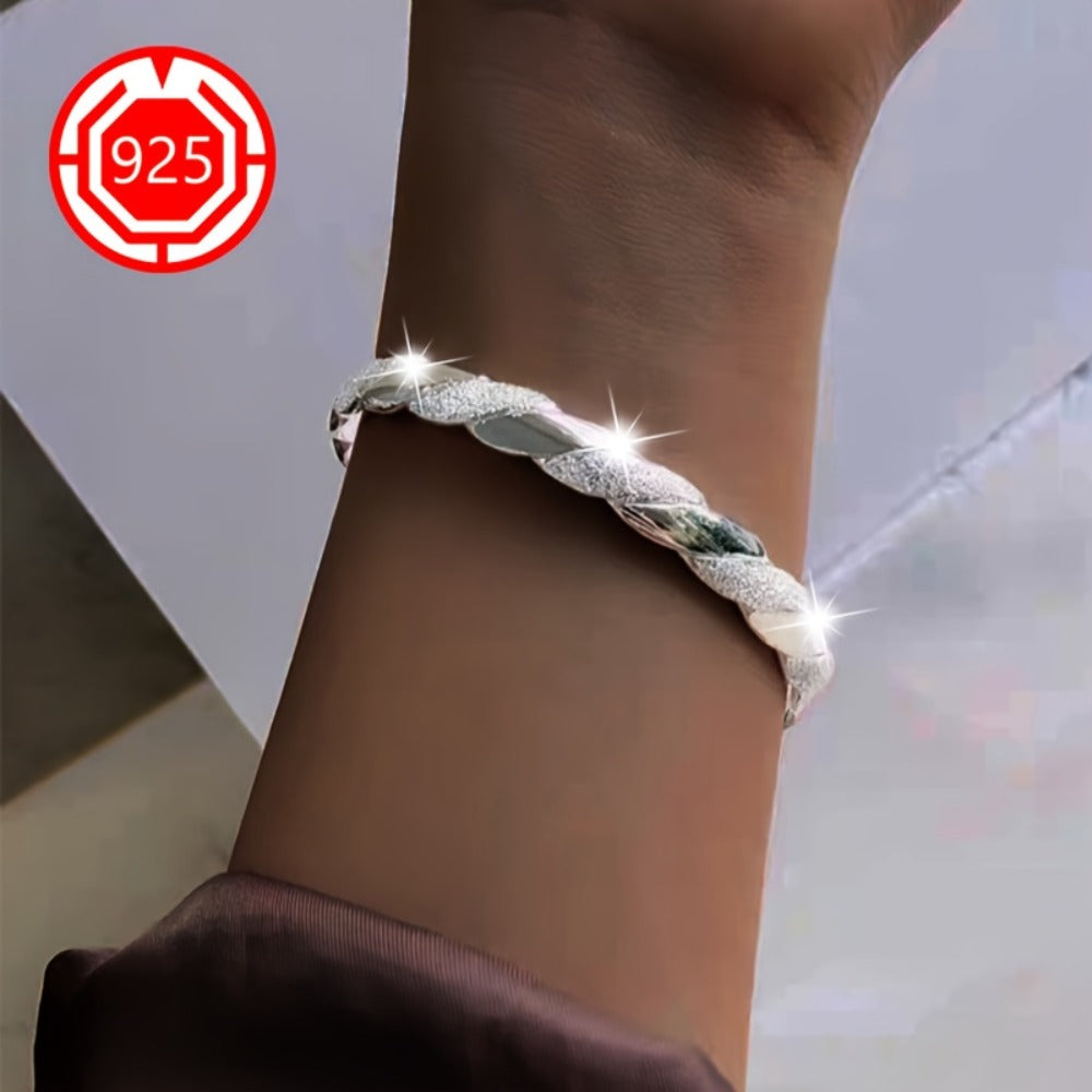 Cuff Bracelet - 925 Sterling Silver Twisted Open Bangle Set 2Pcs for Women - product detail view 6