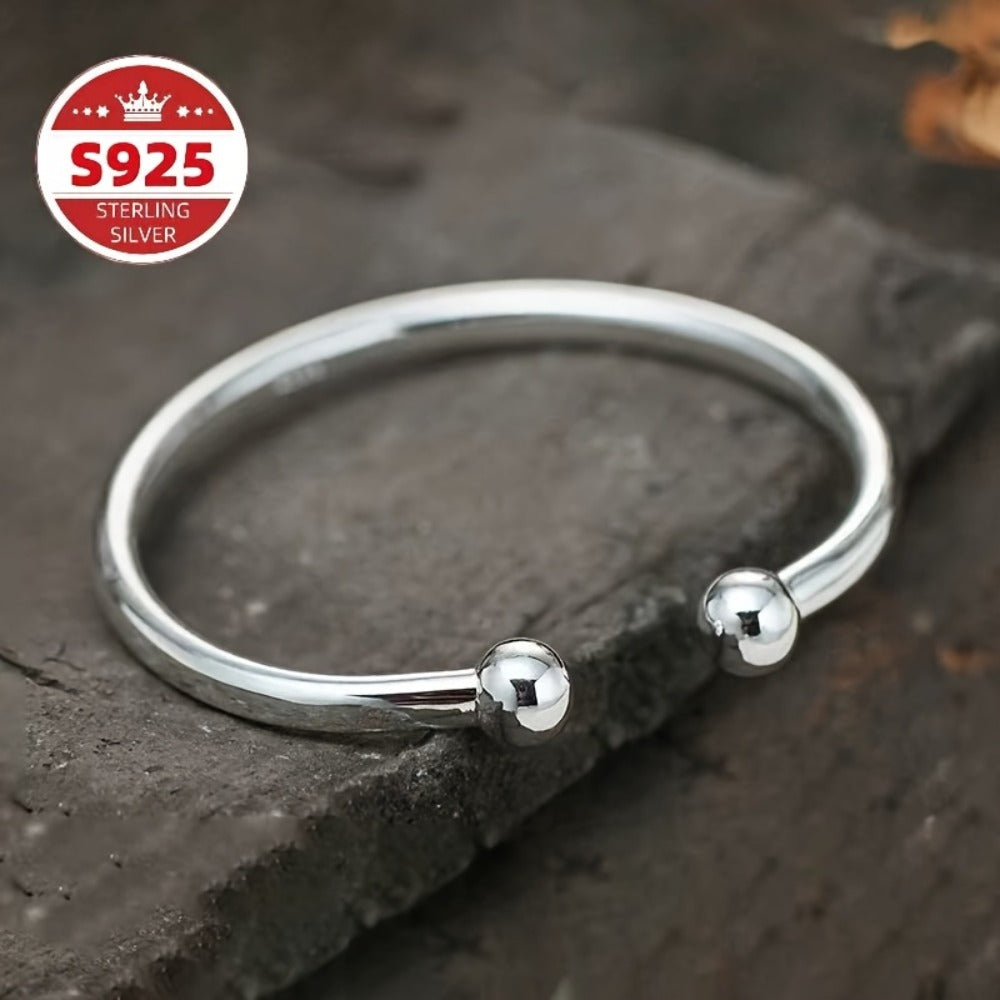 Cuff Bracelet - S925 Sterling Silver Open Bangle 2pcs for Women, Pearlescent Garlic Knot - product detail view 9