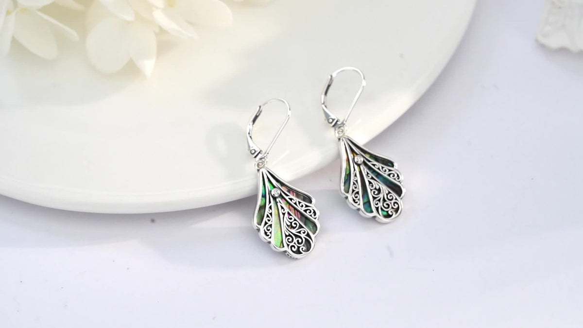 Dangle Earrings for Women - Abalone Shell for 925 Sterling Silver Filigree Boho Drop , Iridescent - product detail view 7