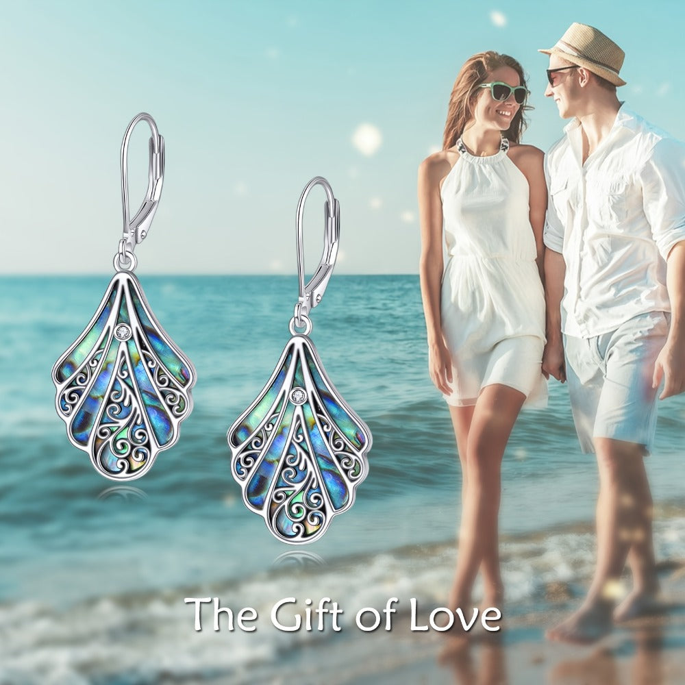Dangle Earrings for Women - Abalone Shell Drop 925 Sterling Silver Hollow Bohemian for Boho Beach - product detail view 7