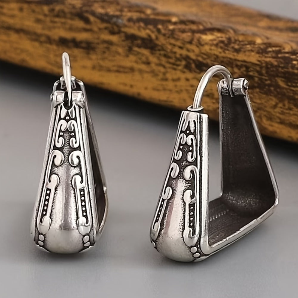 Dangle Earrings for Women - Boho Set 4 Pairs for - Engraved Unique Pattern Bohemian , Silver Statement - product detail view