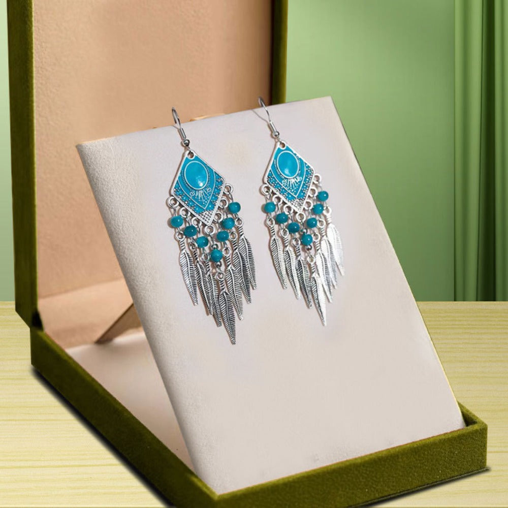 Dangle Earrings for Women - Boho Tassel Set for 12 Pairs Handmade Multicolor Beaded Drop , Vintage - product detail view 5