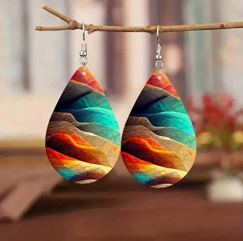 Dangle Earrings for Women - Boho Teardrop Drop Set 4 Pairs - Rainbow Gradient Acrylic Faux Marble - product detail view 8