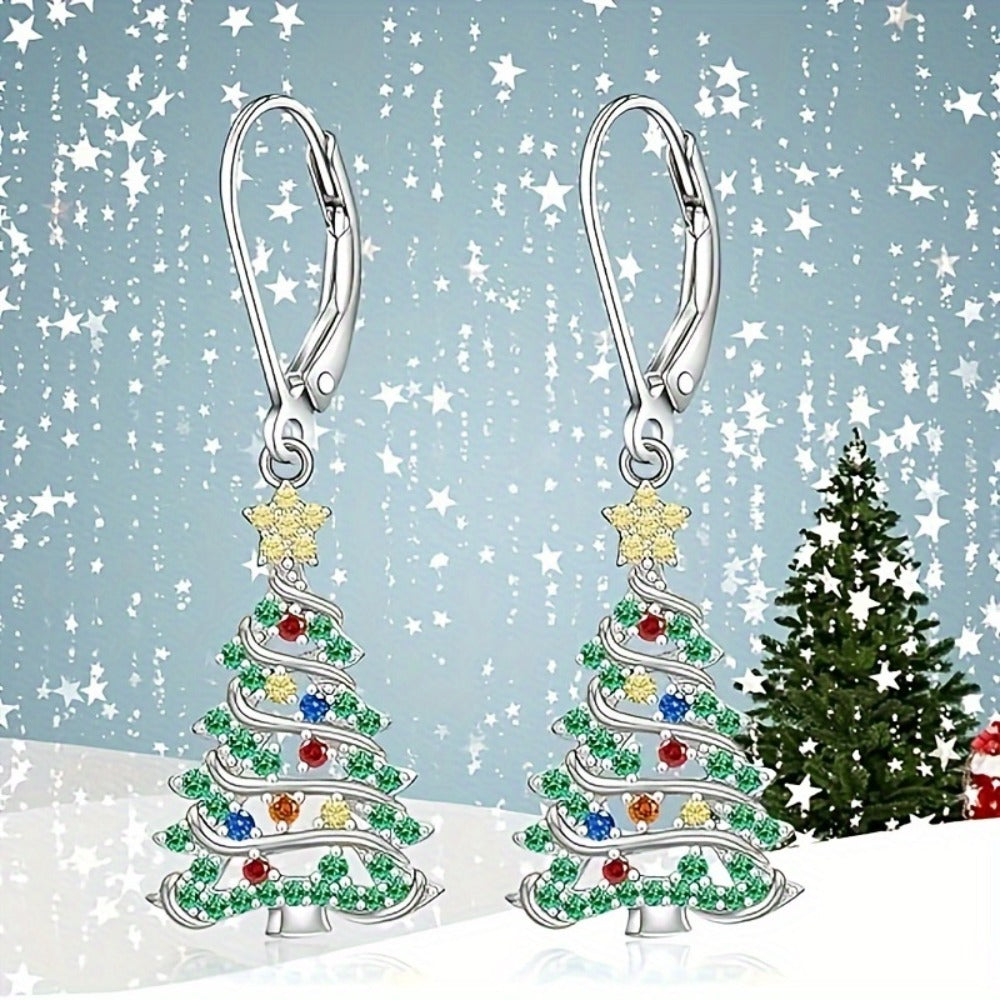 Dangle Earrings for Women - Christmas Tree Drop, Colorful Holiday Dangles - product detail view 5