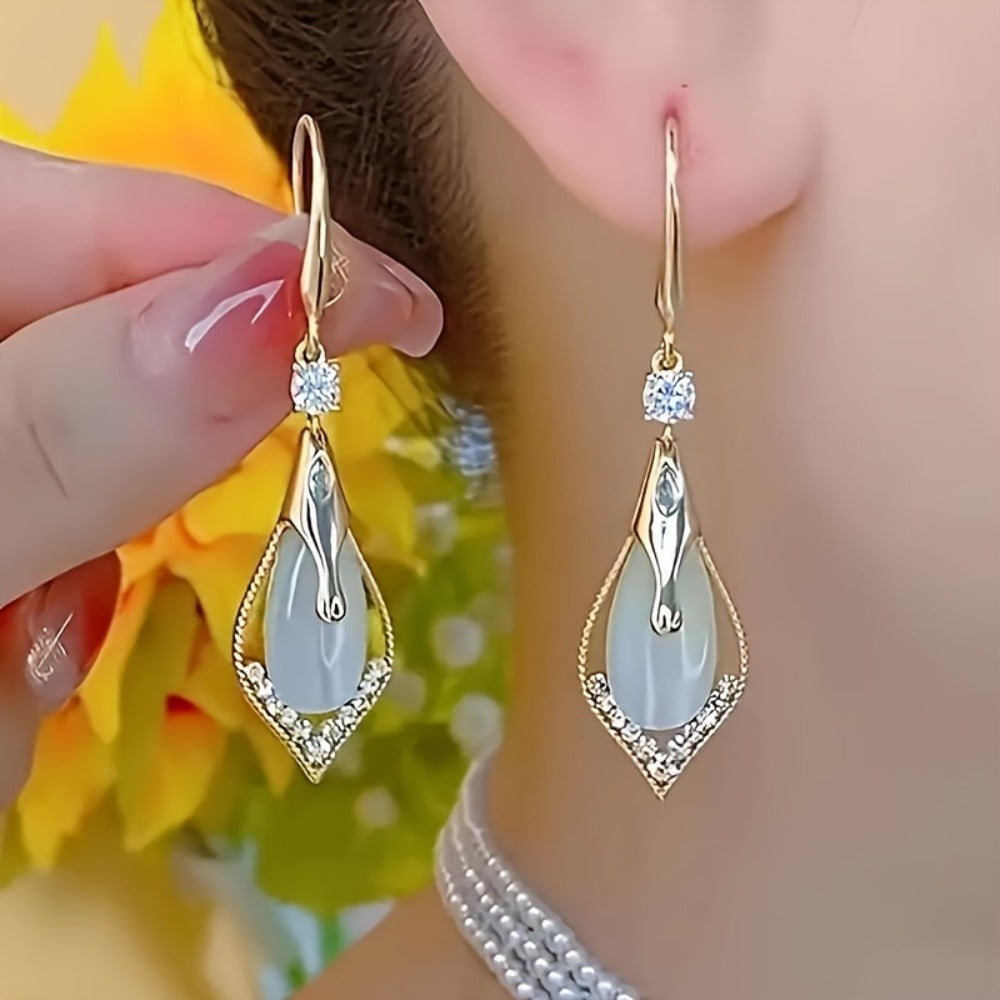 Dangle Earrings for Women - Crystal Teardrop Set 2 Pairs Cat Eye & Purple Crystal Drop for , Elegant - product detail view 15