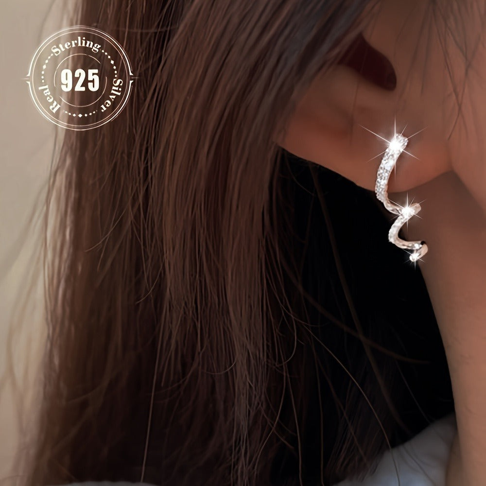 Dangle Earrings for Women - CZ Star Tassel for - 925 Sterling Silver Geometric Spiral Twisted Drop - product detail view 11