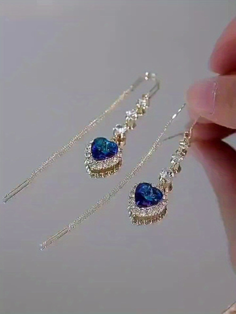 Dangle Earrings for Women - Heart 2 Pairs Heart-Shaped Crystal Rhinestone Pendant for Sparkling Luxury - product detail view