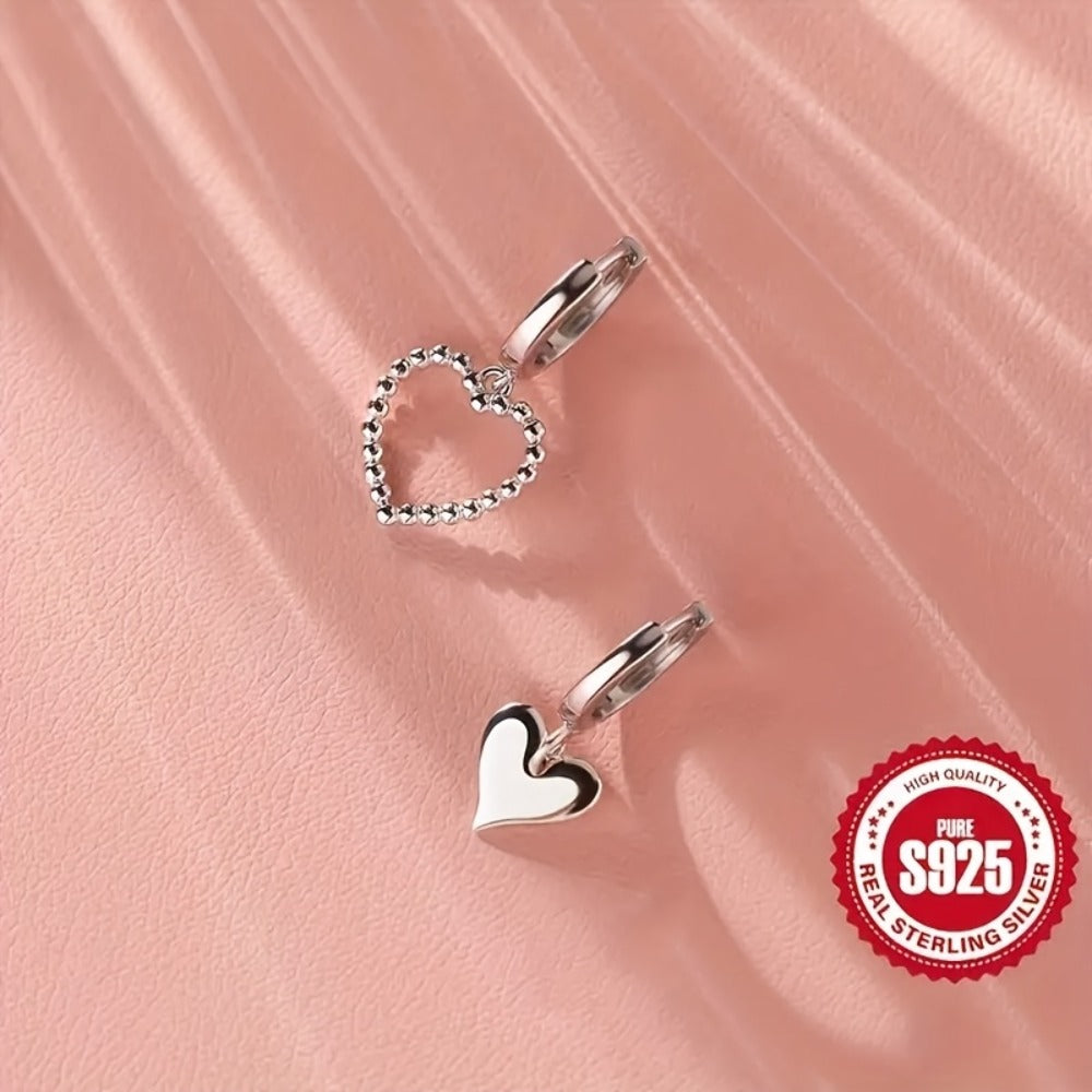 Dangle Earrings for Women - Heart S925 Sterling Silver 2 Pairs Set Hypoallergenic Heart-Shaped Drop - product detail view 5