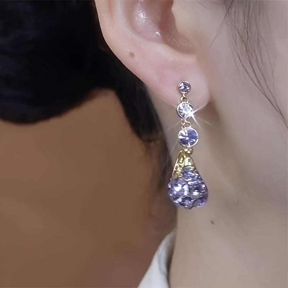 Dangle Earrings for Women - Purple Drop Vintage Style Antique Gold Basket with 925 Sterling Silver - product detail view 5