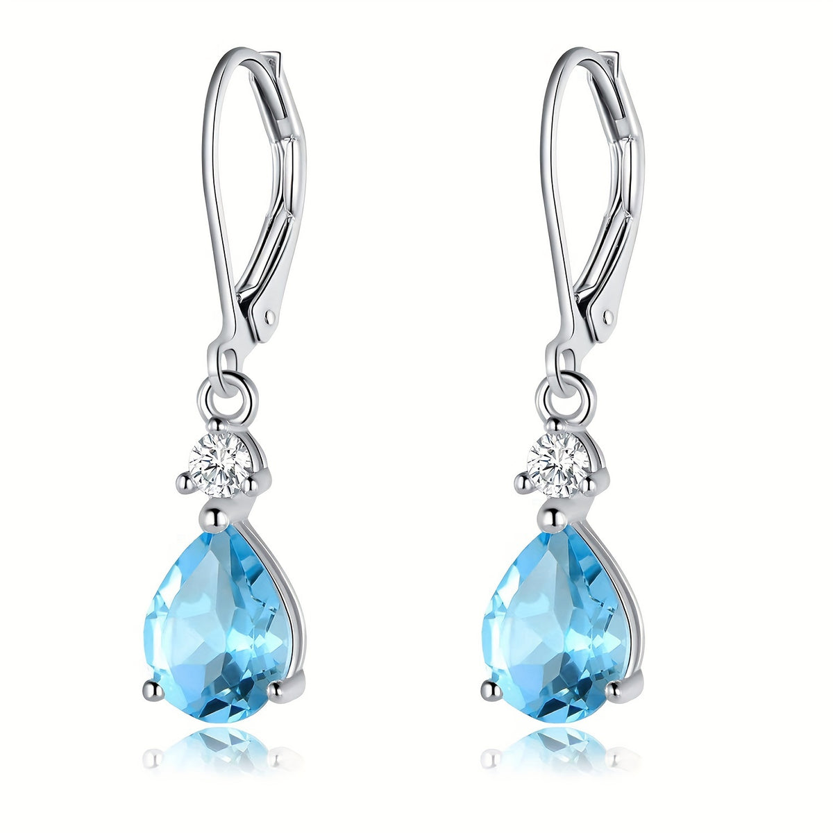Dangle Earrings for Women - Teardrop Leverback 925 Sterling Silver Rainbow Quartz CZ Drop Gemstone - product detail view 14