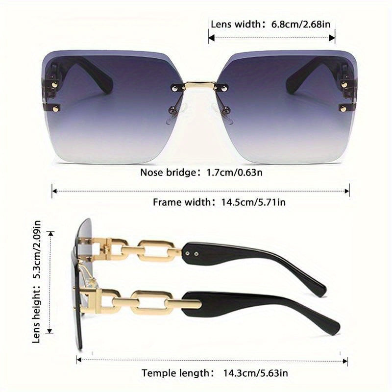 Oversized Square Sunglasses Women Luxury Gradient Lenses Gold Chain Temples Green Purple Brown Driving Party Includes Case Cleaning Cloth Fashion Eyewear