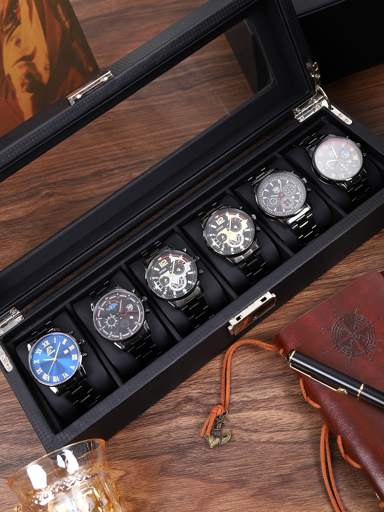 Men's Watch Set 6pcs Luxury Business Quartz Wristwatch – Golden Stainless Steel Date Display Fashion Casual Sports Watch Gift Box for Men