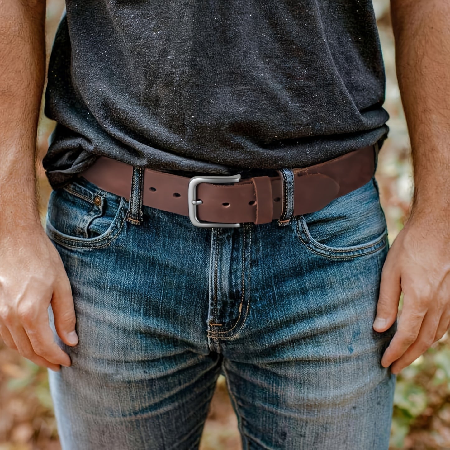 Handmade Leather Belt for Men - Full Grain Casual Everyday Jeans Belt, Black & Brown, Sizes 30-52, Stainless Buckle, Gift Box Included, Perfect Gift for Him