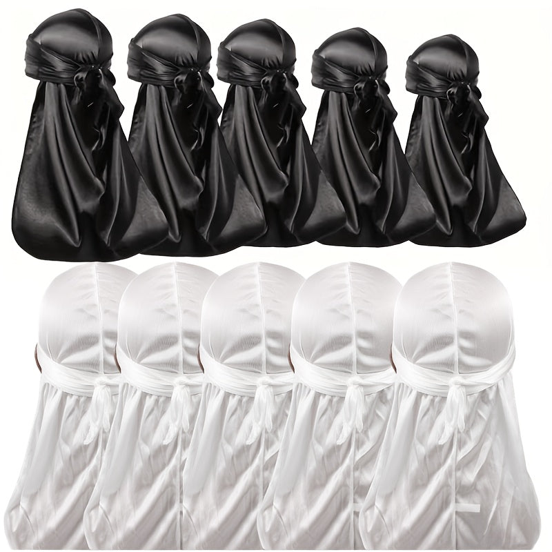 Durag - Silky Satin Set 10/12-Pack for Men & Women 360 Waves Long Tail - product detail view 20