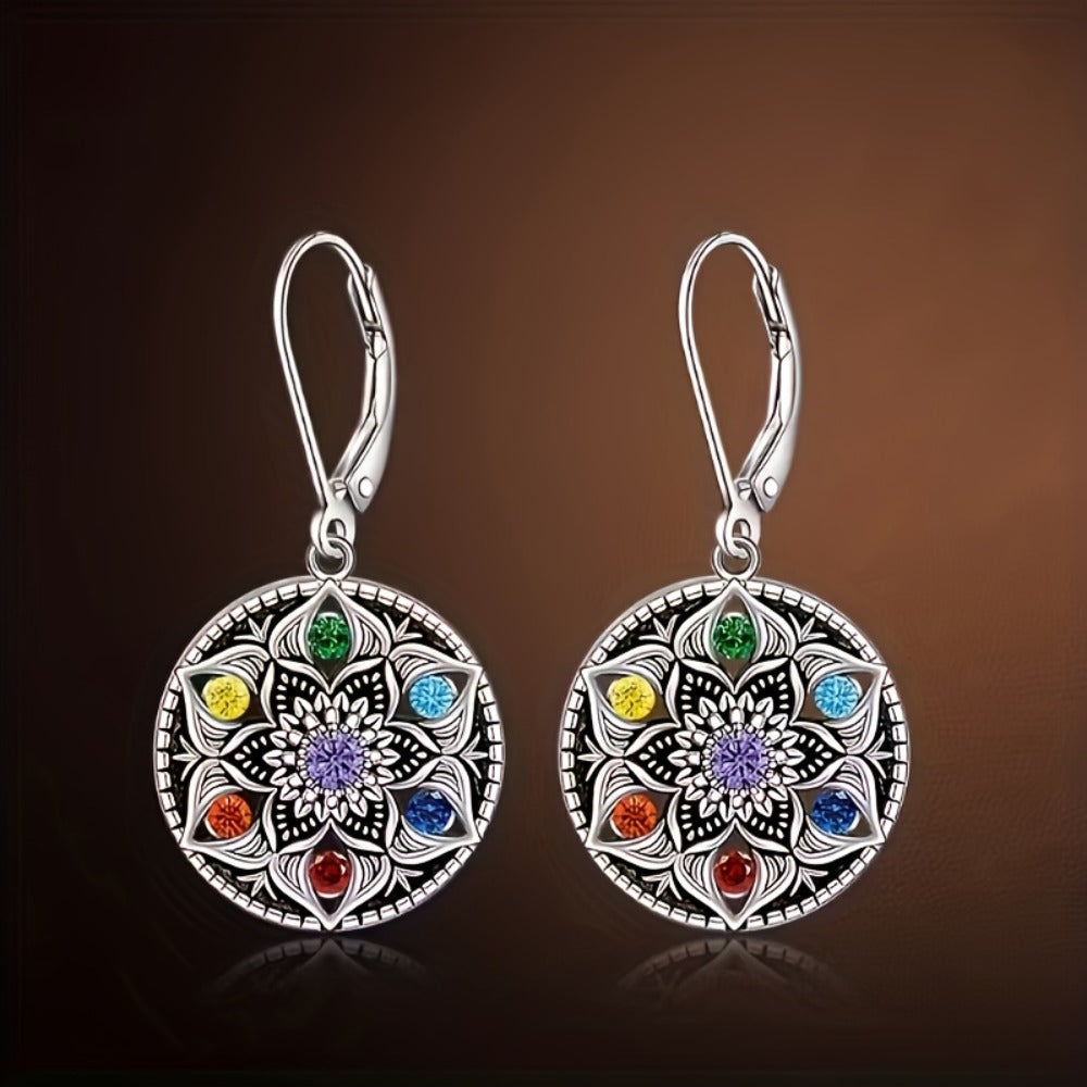 Earrings for Women - Lotus Chakra 925 Sterling Silver Yoga Lotus Pendant 7 Chakras Flower of - product detail view 5
