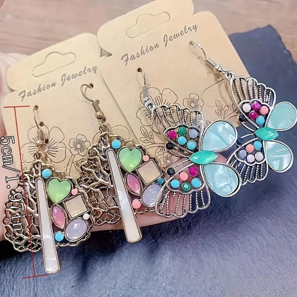 Earrings for Women - Set 20 Pairs Assorted - Retro Ethnic Style Zirconia Inlaid Mixed for - product detail view 6