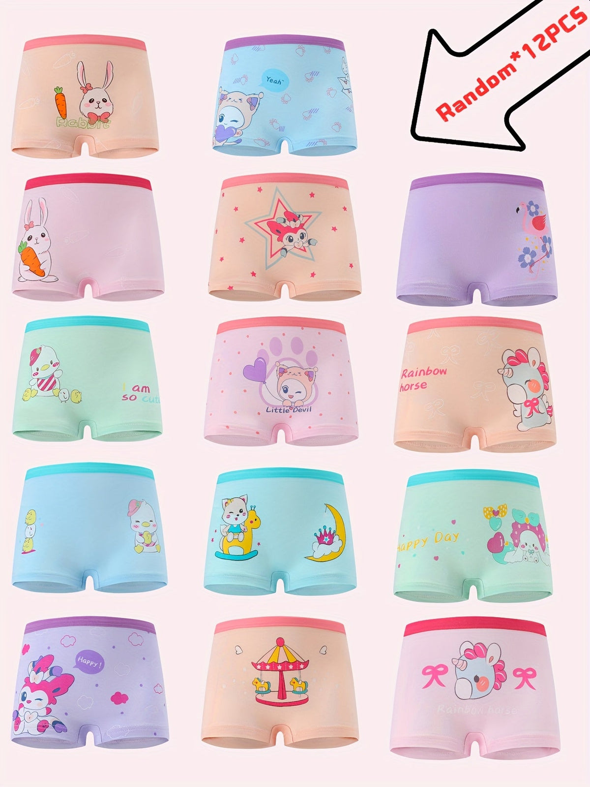 Girls' Boxer Briefs - 12-Pack Assorted Cartoon Print – Sizes 2-3Y–7Y – view 14