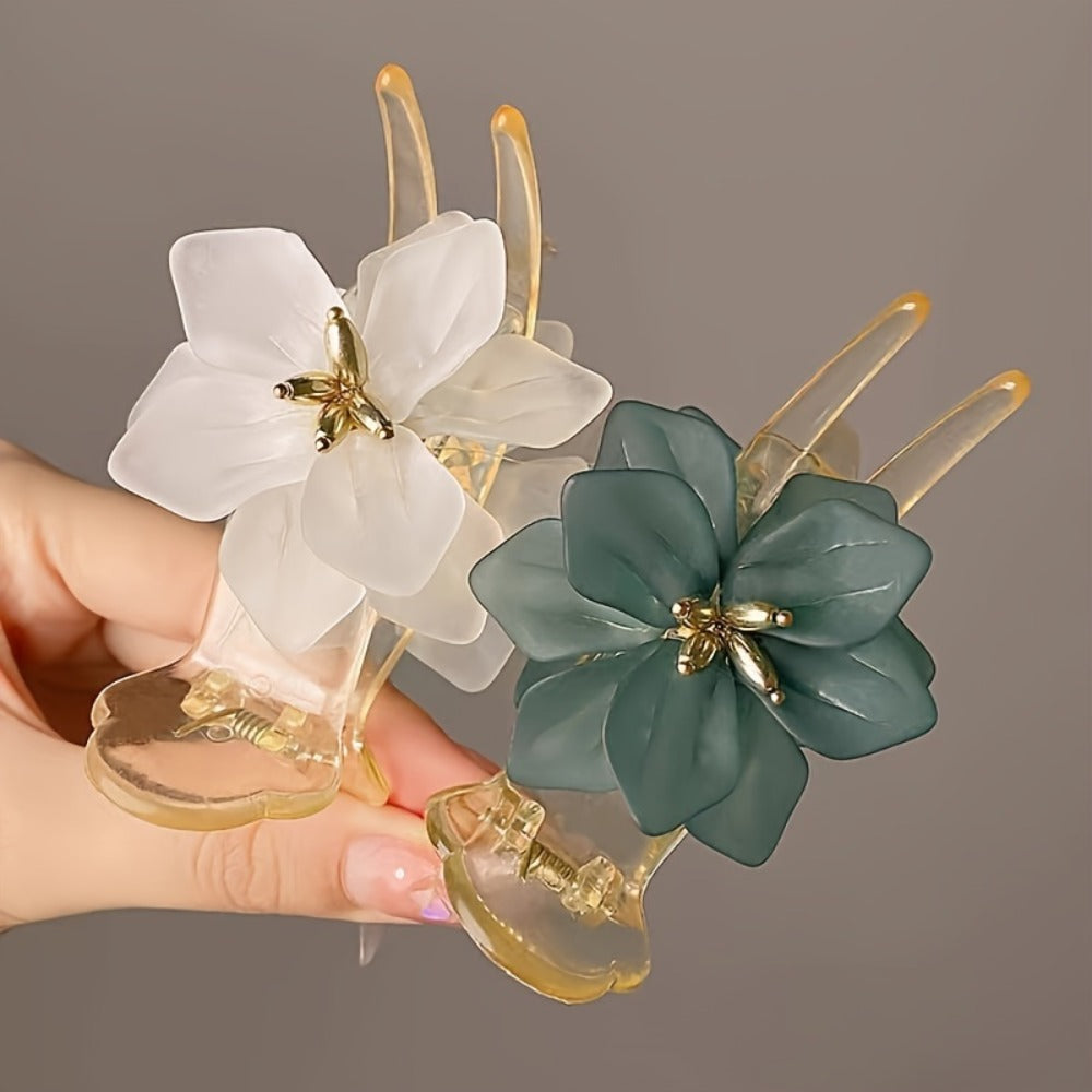 Hair Clips for Women - Banana 2pcs Elegant 3D Floral Anti-Slip Claw Clip Gold Accent Accessories - product detail view 5