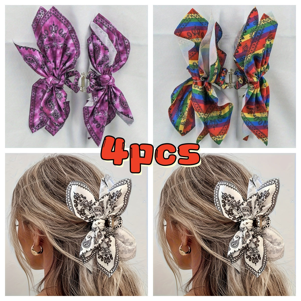 Hair Clips for Women - Claw 4pcs Vintage Bow Nonslip Strong Hold Jaw Clip Boho Style Accessories - product detail view 23